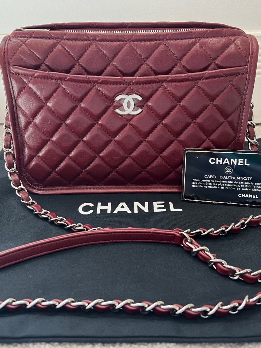 Chanel Burgundy Crossbody Camera Bag Authentic